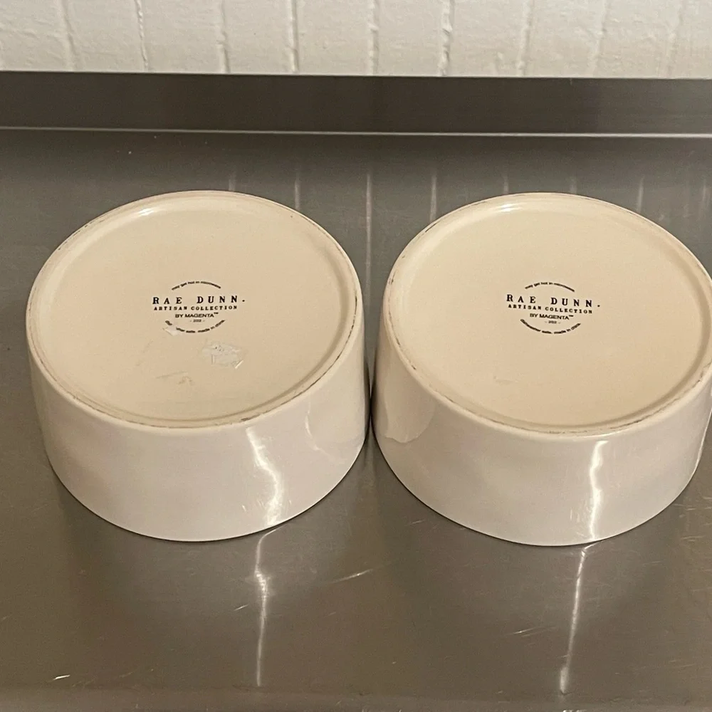 Set of 2 Rae Dunn Cream Ceramic Pet Bowls